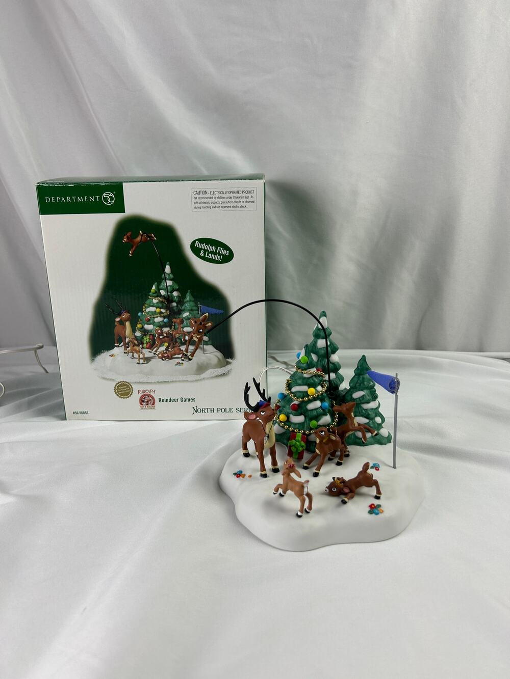 Dept 56 Reindeer Games Rudolph Flies Lands 56853 North Pole Animated 2004 tested